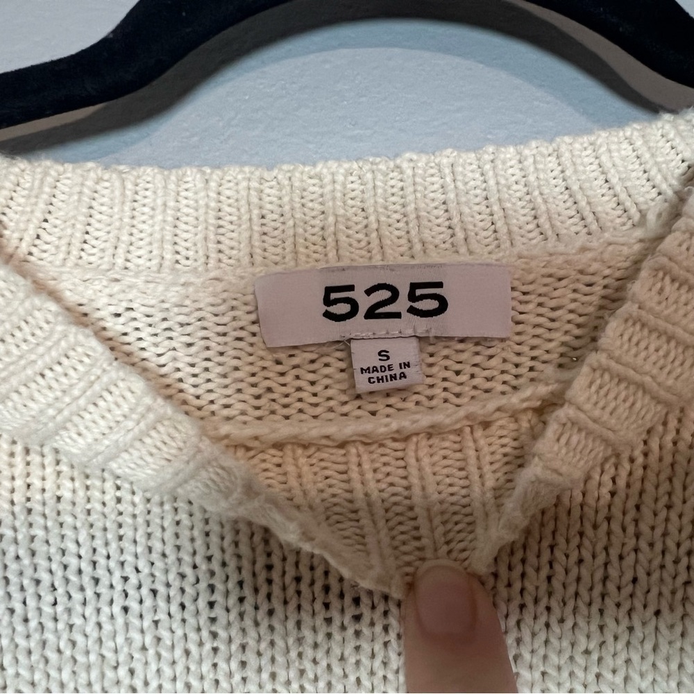525 Sweater Pullover Crewneck Puff Sleeves Cream Ivory Beige Cotton Size Small - Picture 5 of 7